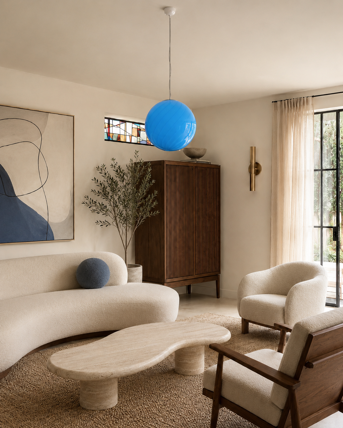 Lampada da tavolo Candy a sfera in vetro di Murano, vortice azzurro tenue D40