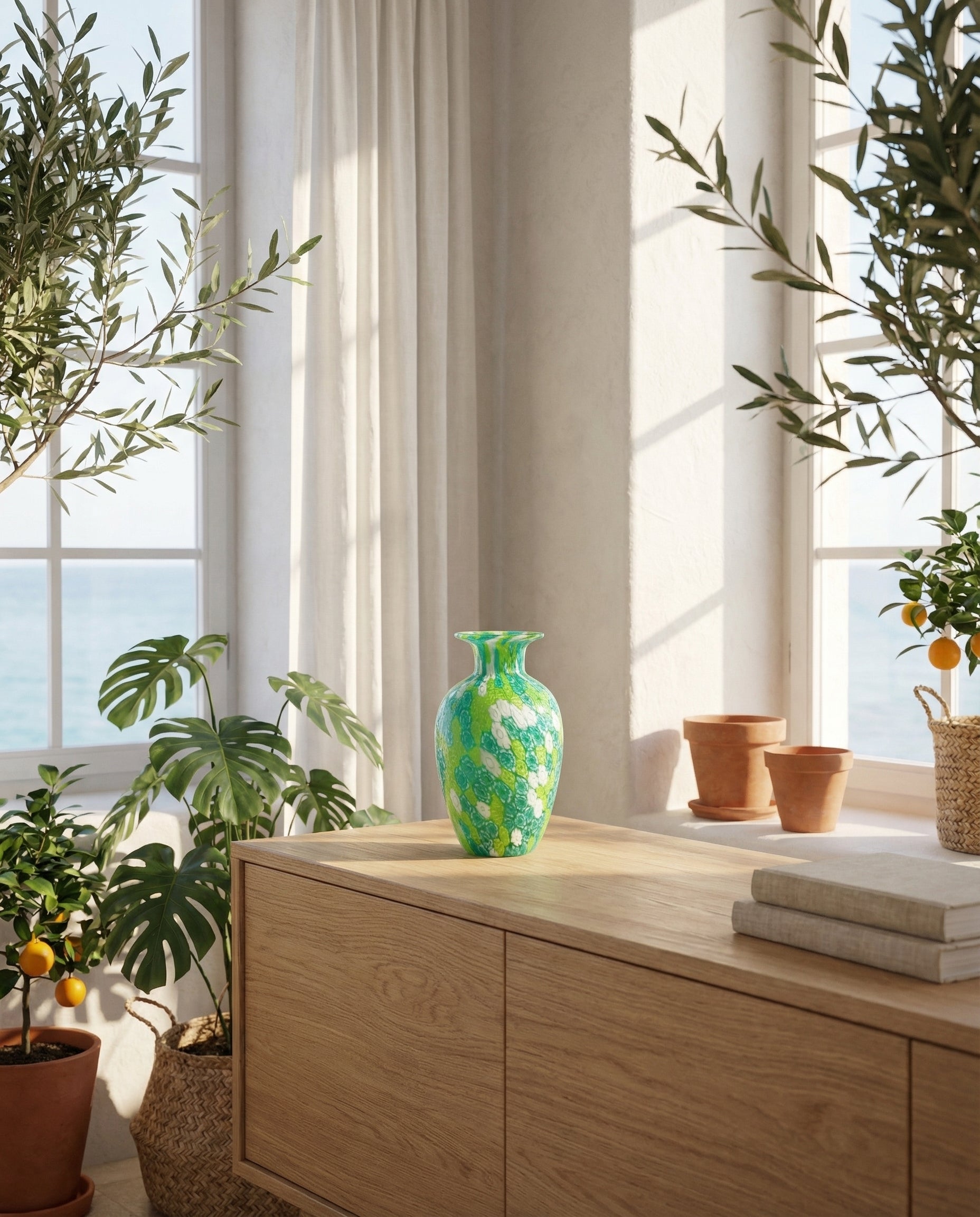 Laguna Fiorita – Vaso Principe in Vetro di Murano con Murrine Floreali Verdi