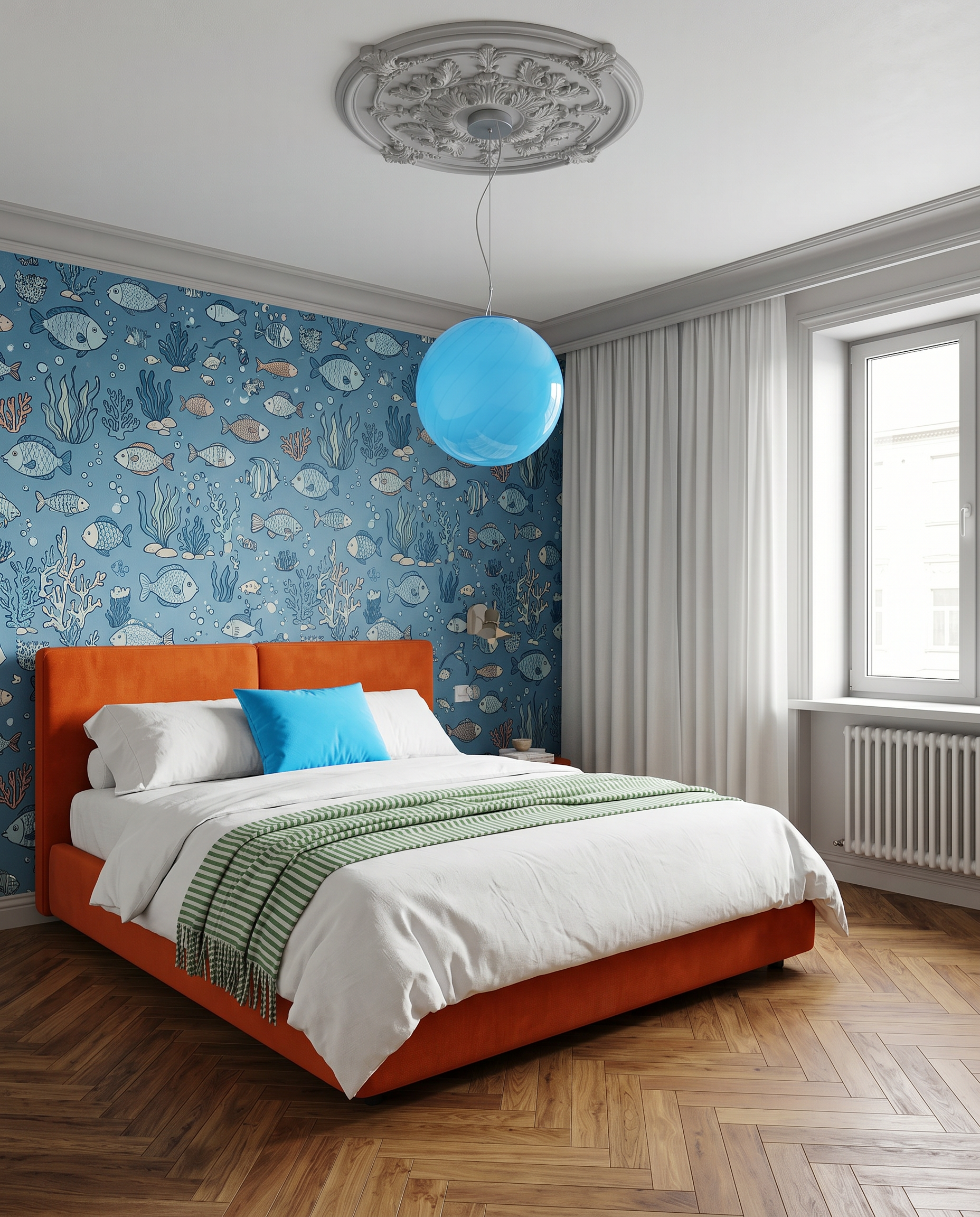 Lampada da tavolo Candy a sfera in vetro di Murano, vortice azzurro tenue D40