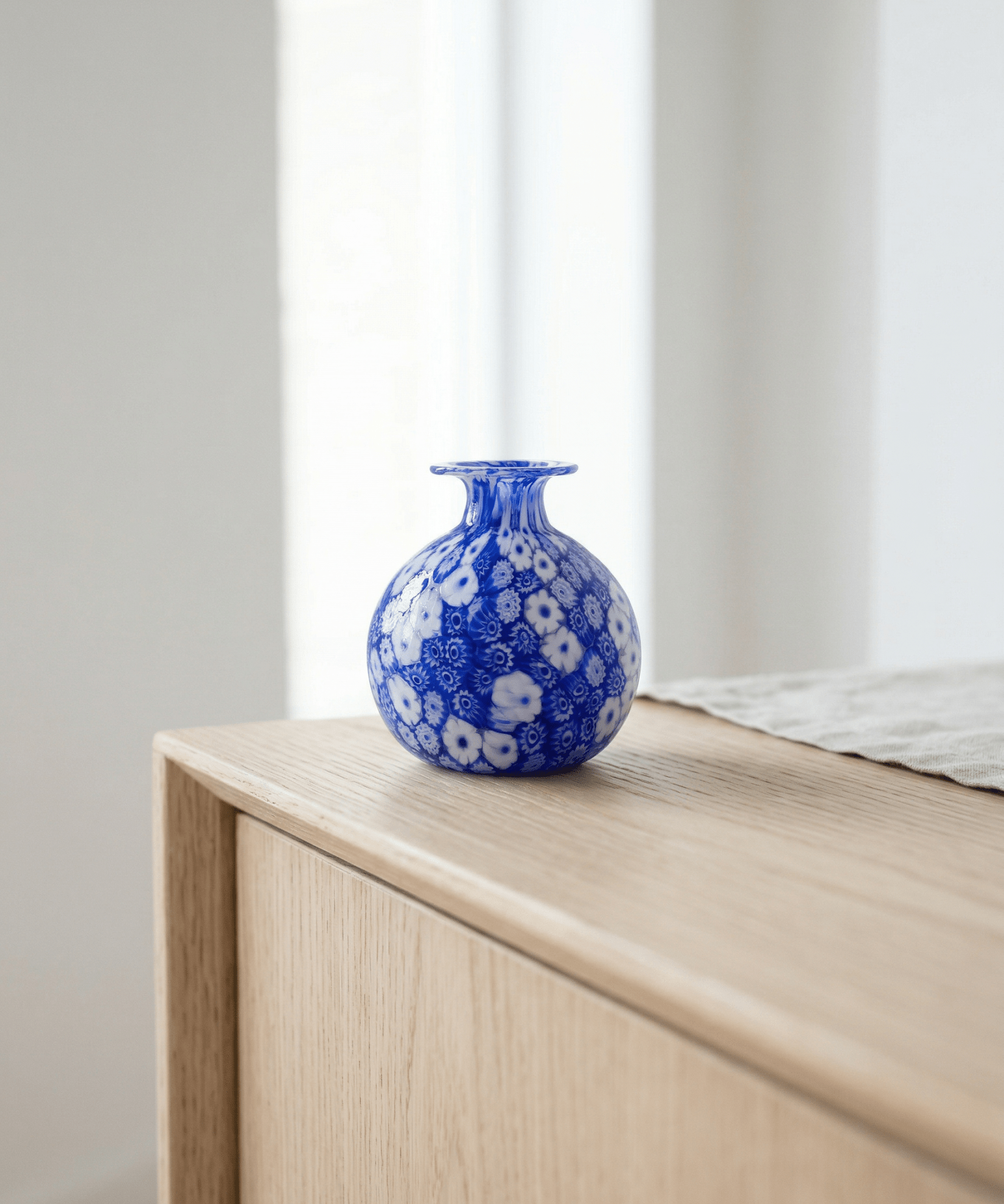 Laguna Fiorita – Murano Glass Vase with Blue Floral Murrine