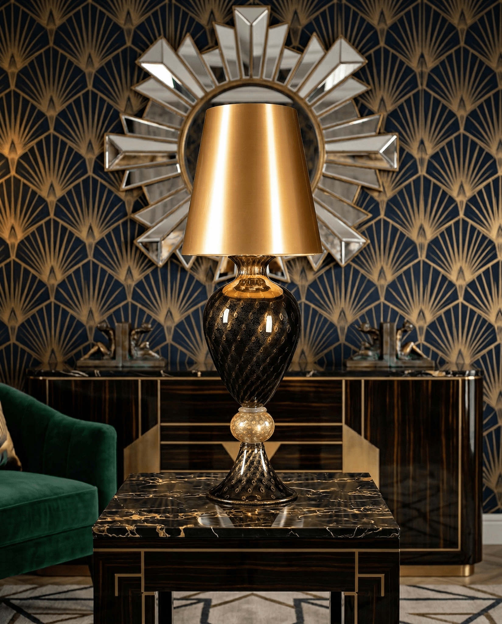 "Venezia" table lamp with balloton 24Kt Gold and black