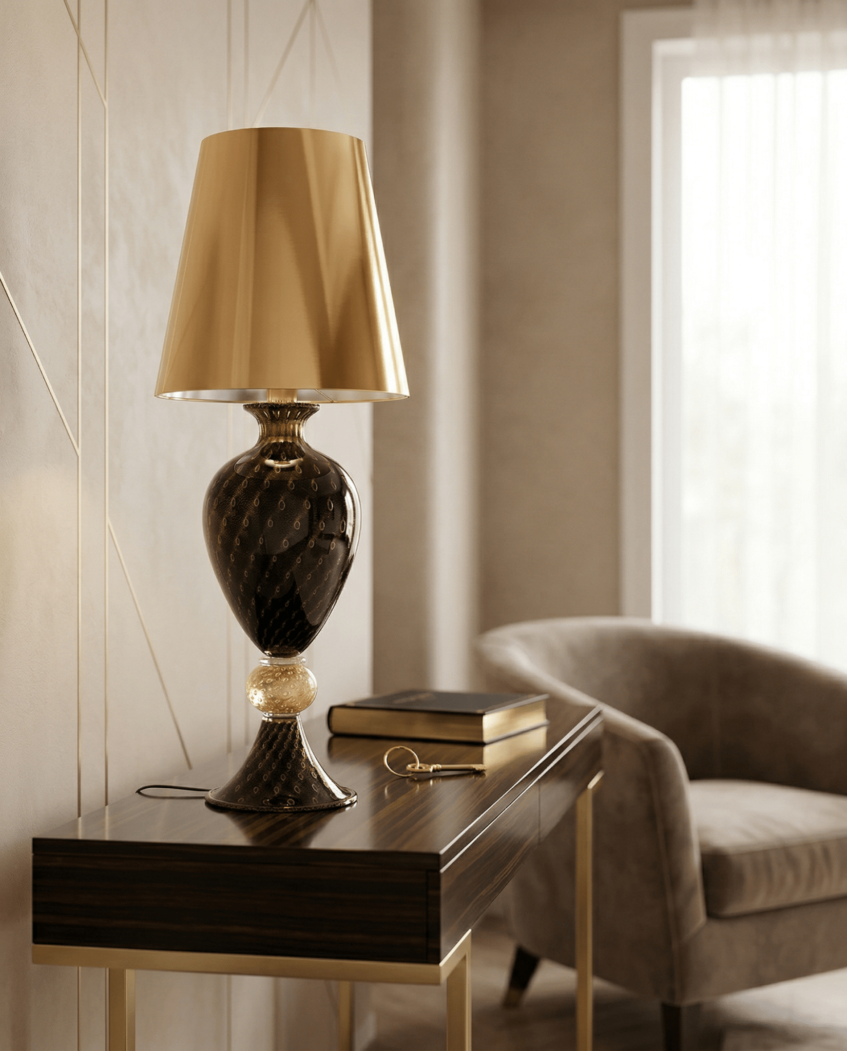 "Venezia" table lamp with balloton 24Kt Gold and black