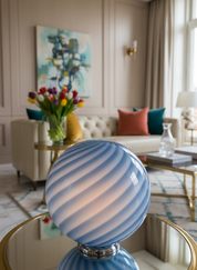 Candy Murano glass sphere table lamp blueberry blue swirl D30