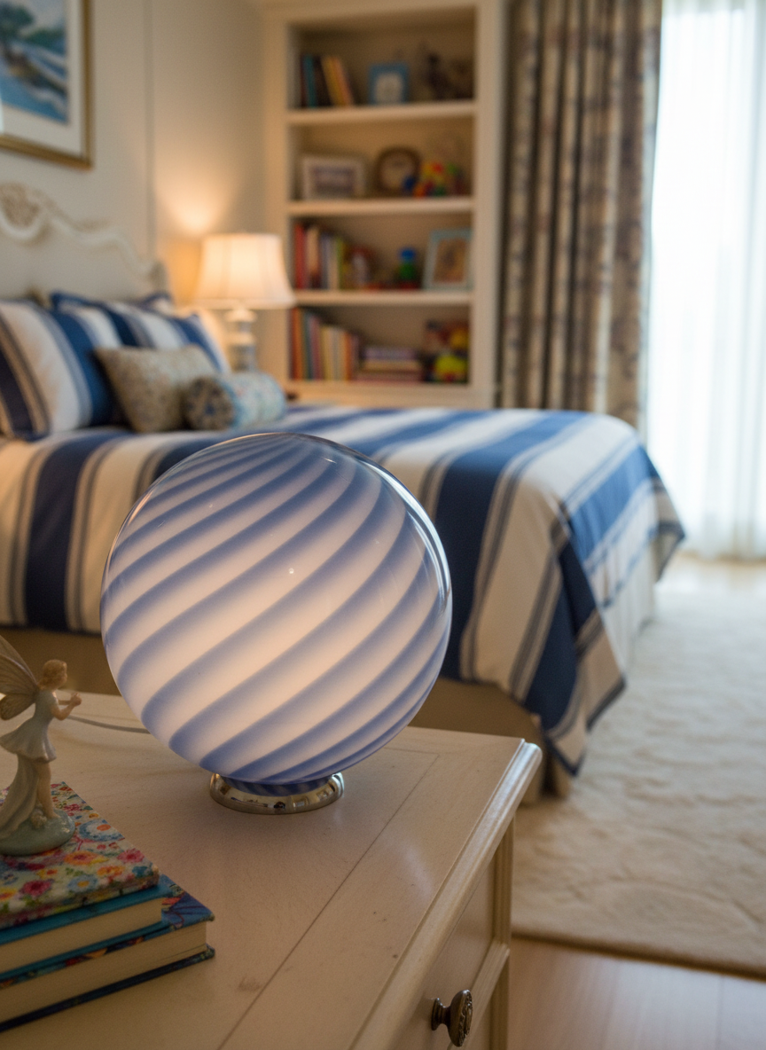 Candy Murano glass sphere table lamp blueberry blue swirl D30