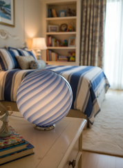 Candy Murano glass sphere table lamp blueberry blue swirl D30