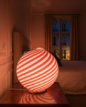 Candy Murano glass sphere table lamp red and white swirl D40