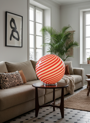 Candy Murano glass sphere table lamp red and white swirl D40