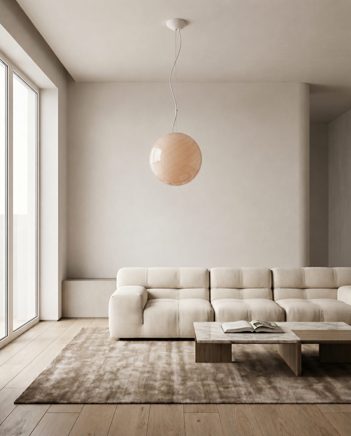 Candy Murano glass sphere pendant lamp peach swirl D40
