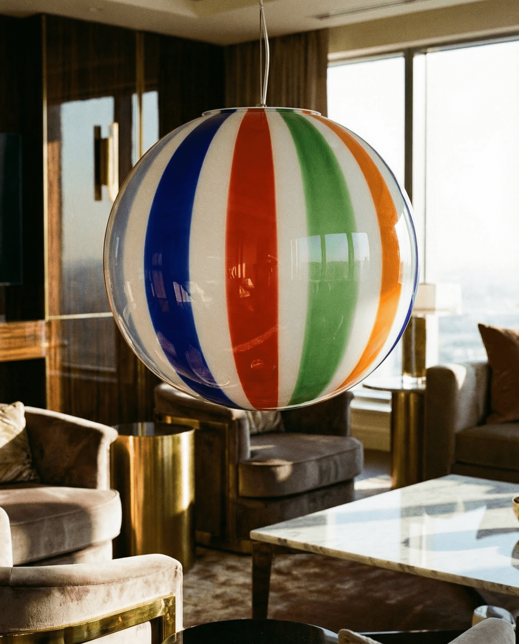 Candy Murano glass sphere pendant lamp arlecchino straight D40