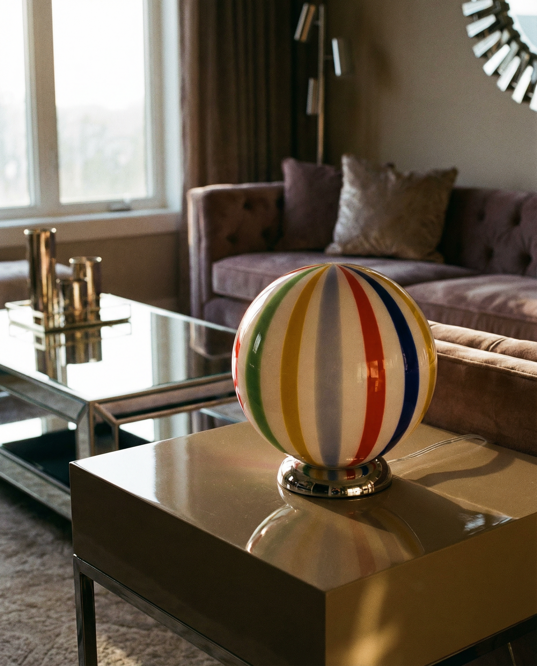 Lampada da tavolo Candy a sfera in vetro di Murano "Arlecchino" dritta D20