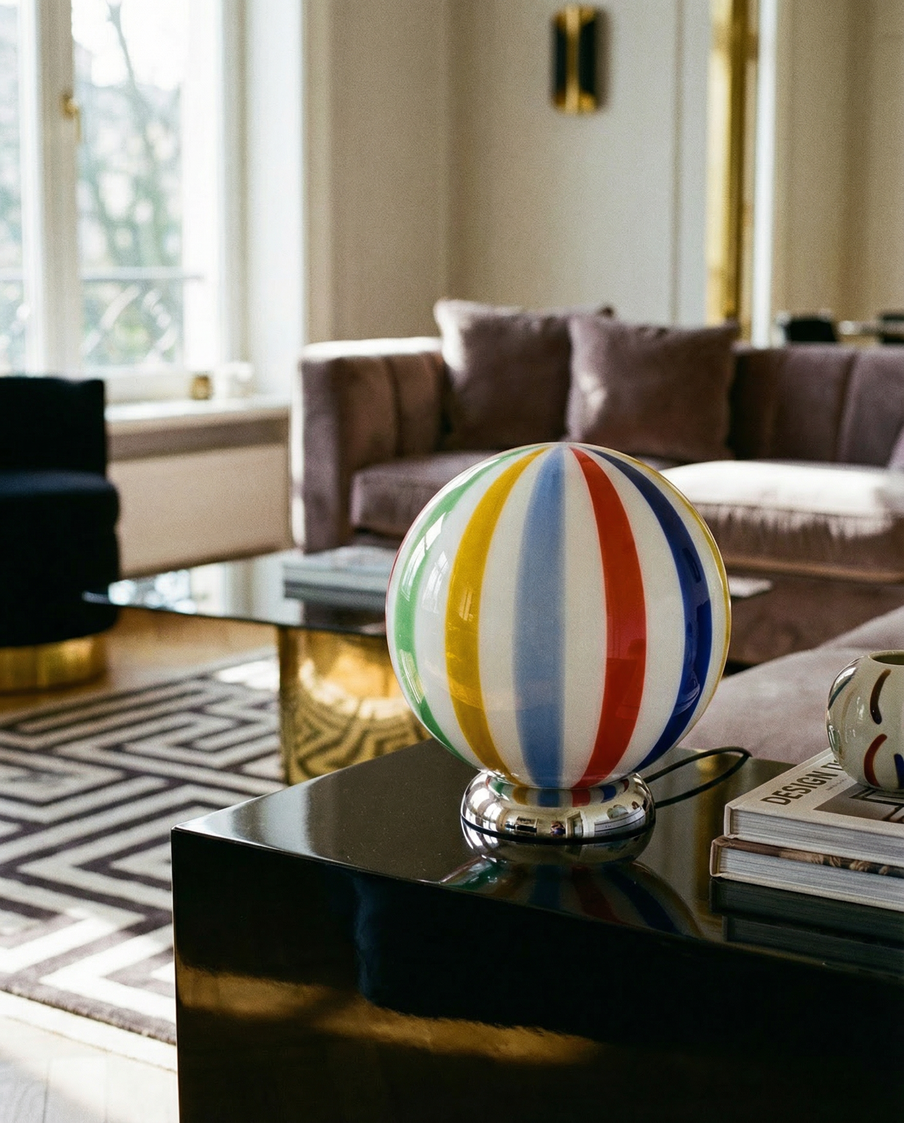 Lampada da tavolo Candy a sfera in vetro di Murano "Arlecchino" dritta D20