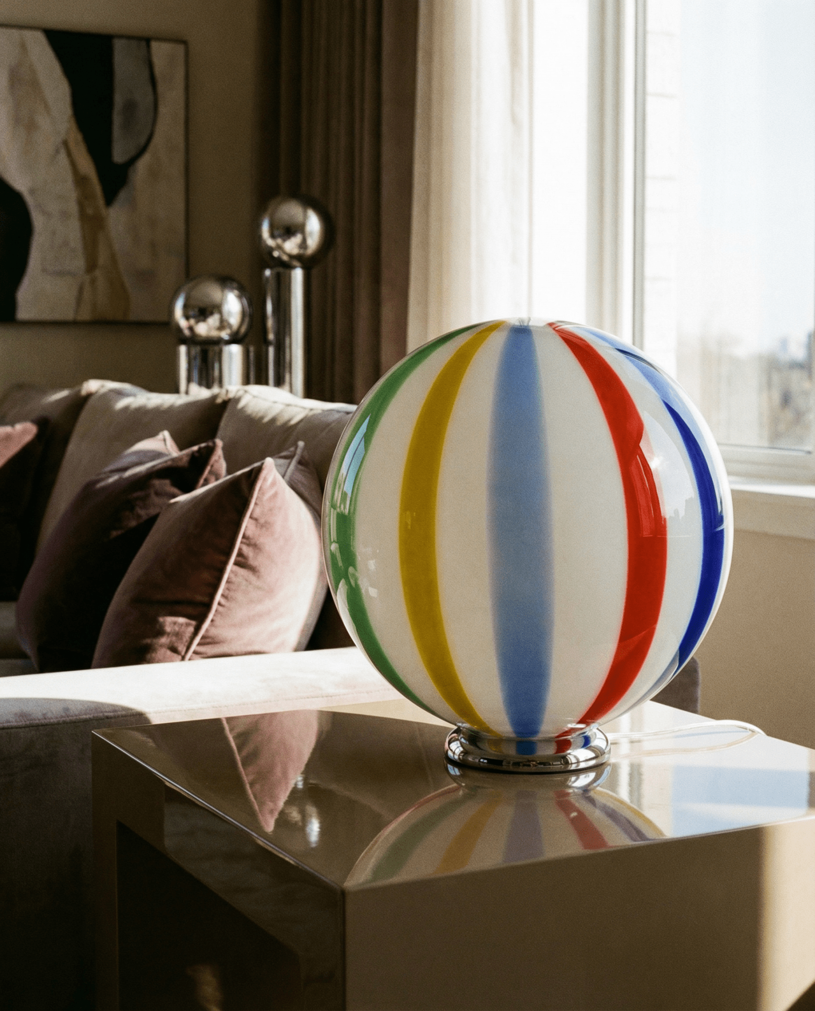 Candy Murano glass sphere table lamp "Arlecchino" straight D40