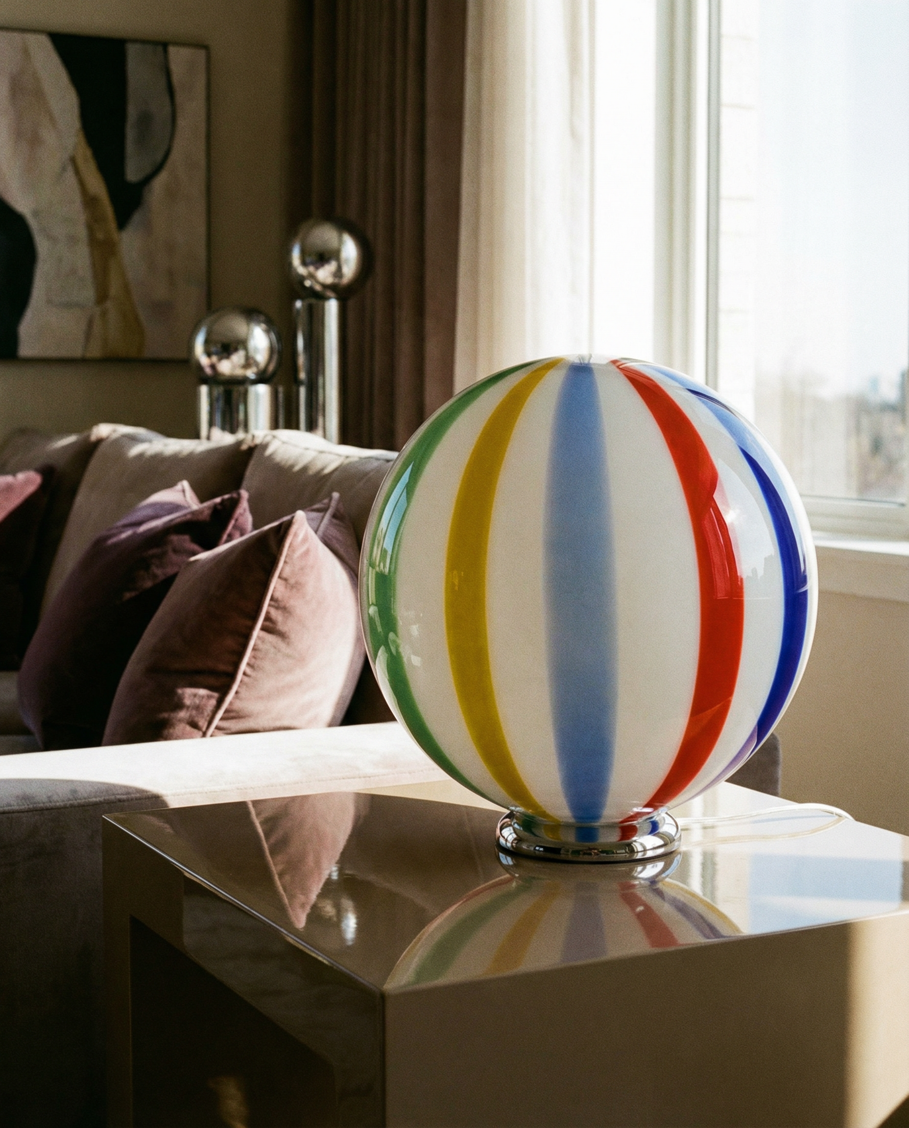 Candy Murano glass sphere table lamp "Arlecchino" straight D40