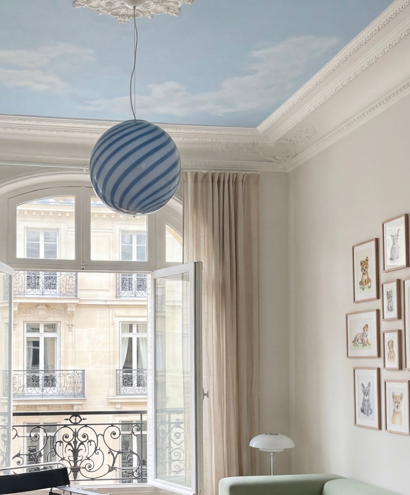 Candy Murano glass sphere pendant lamp blueberry blue swirl D30