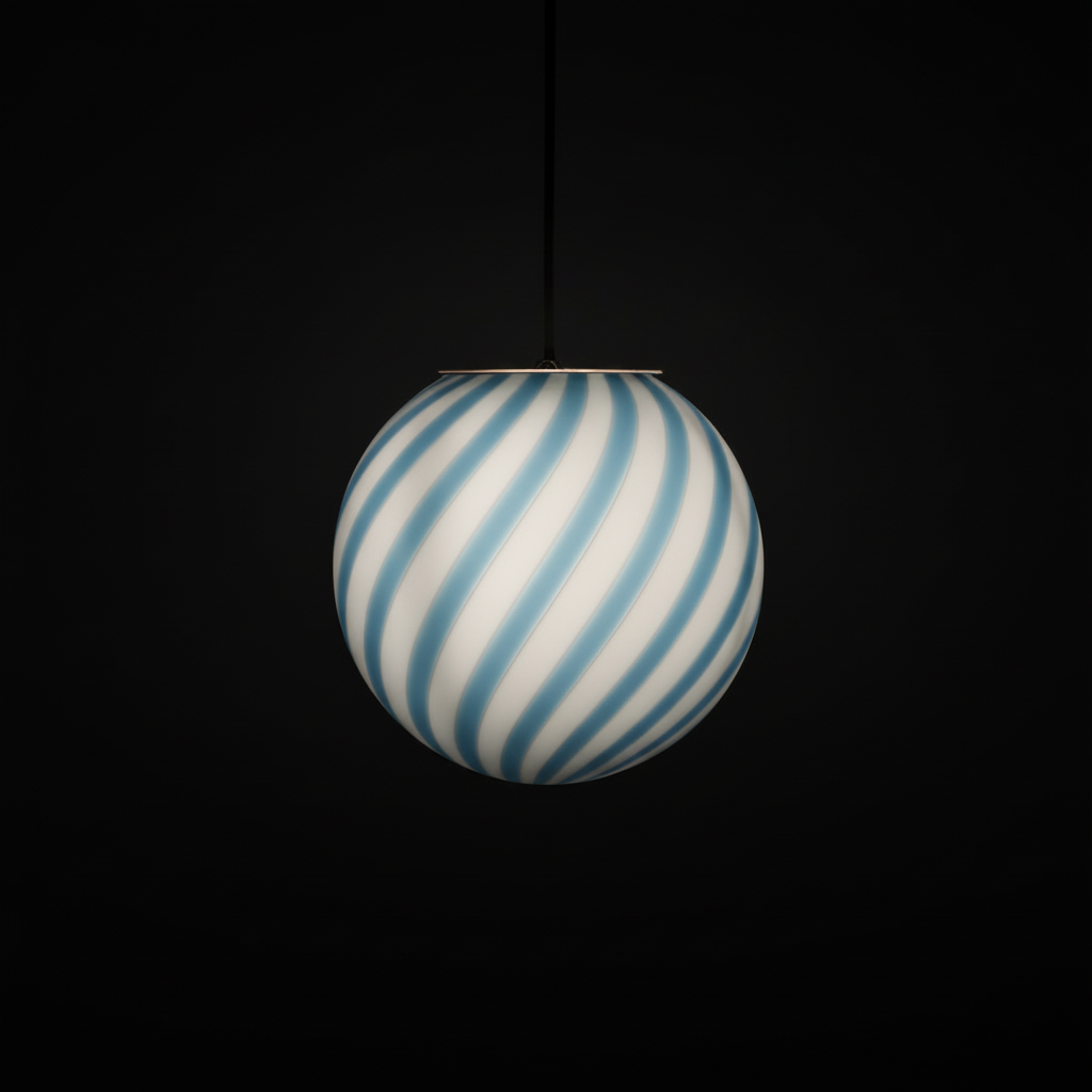 Lampada a sospensione Candy a sfera in vetro di Murano vortice blu mirtillo D20