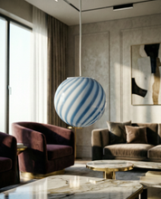 Lampada a sospensione Candy a sfera in vetro di Murano vortice blu mirtillo D20