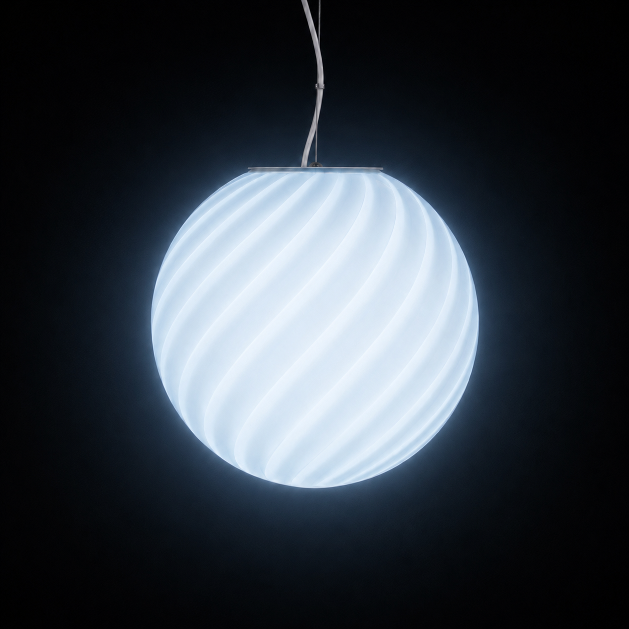 Lampada da tavolo Candy a sfera in vetro di Murano, vortice azzurro tenue D40