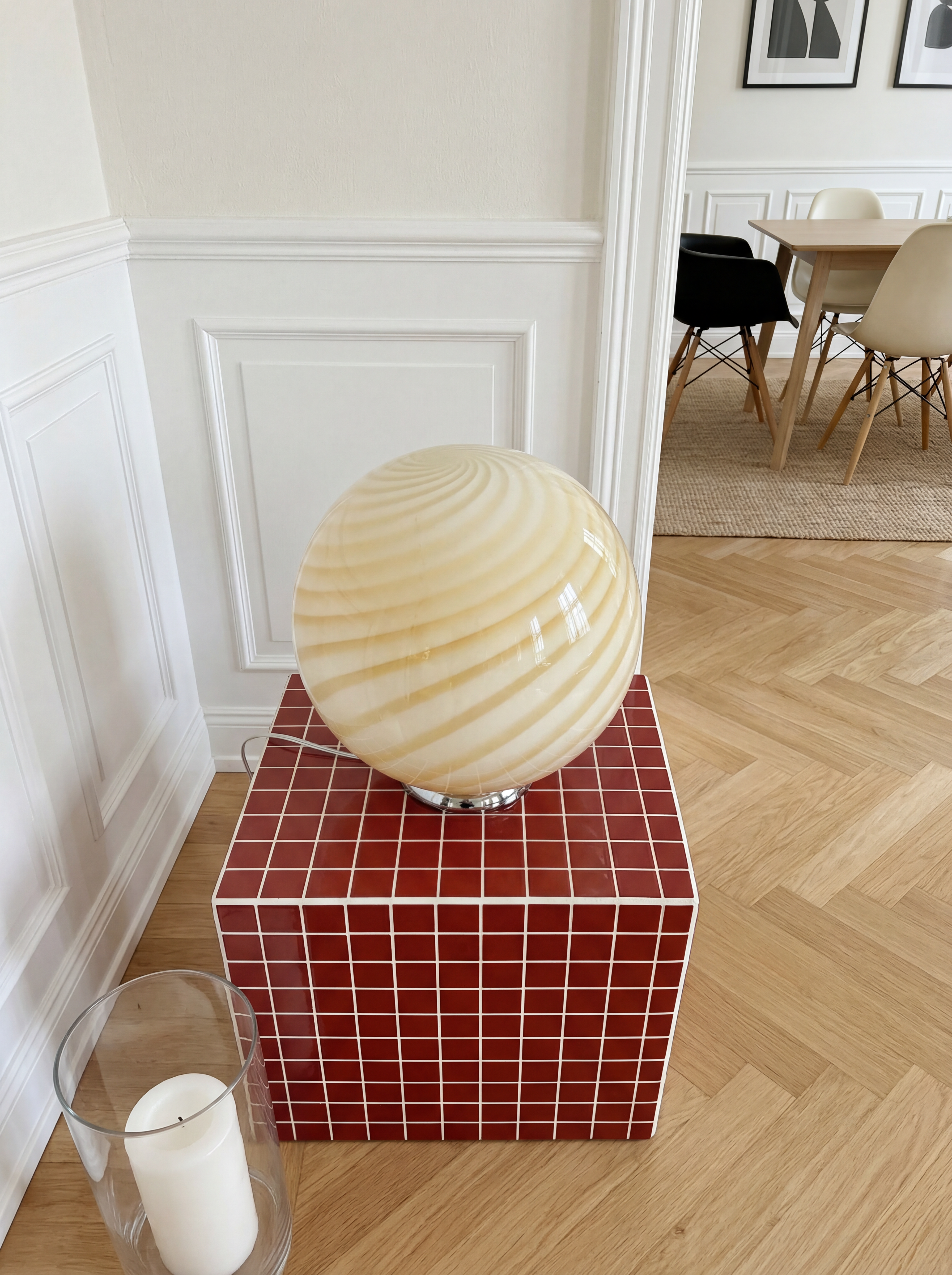 Lampada da tavolo Candy Murano a sfera in vetro, burro a spirale , D30