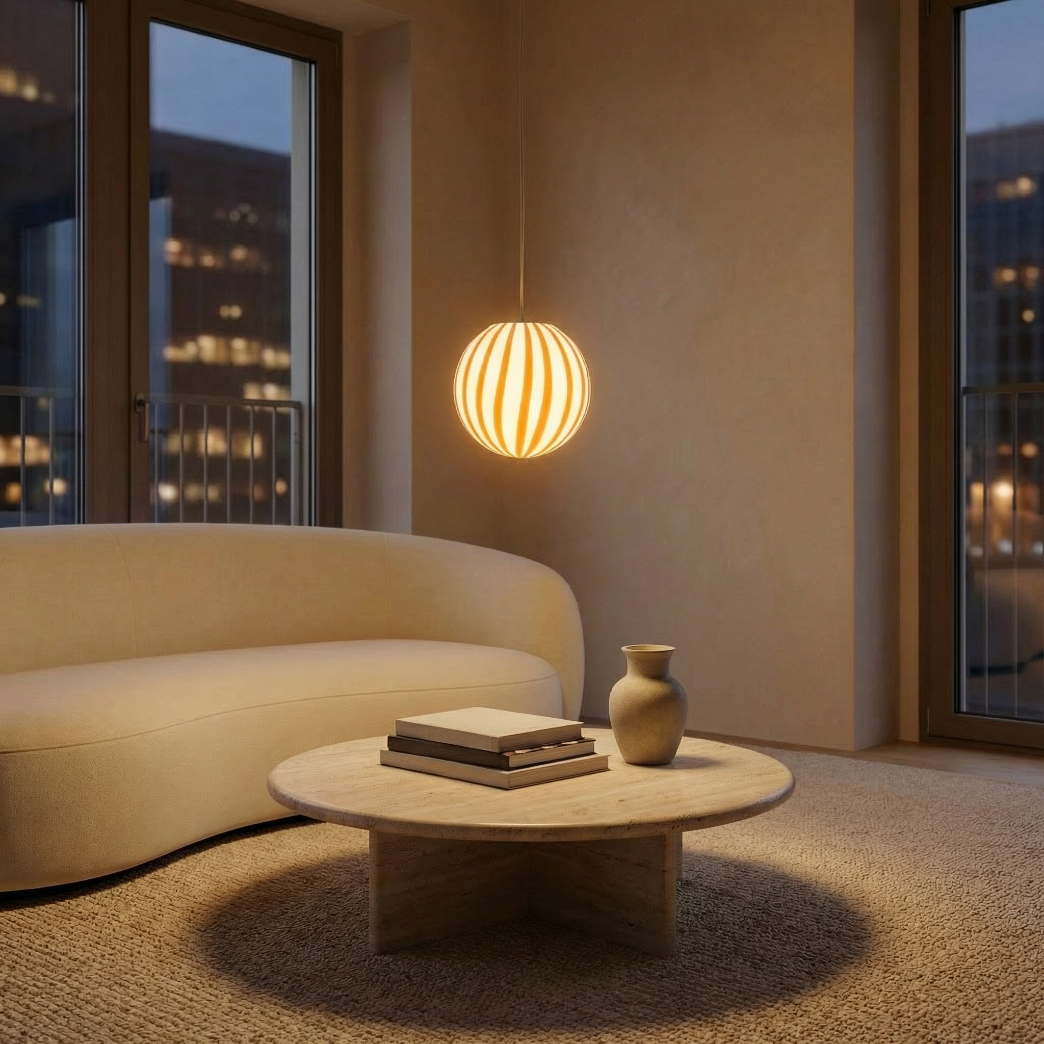 Lampada a sospensione Candy a sfera in vetro di Murano "caffè e latte" D20