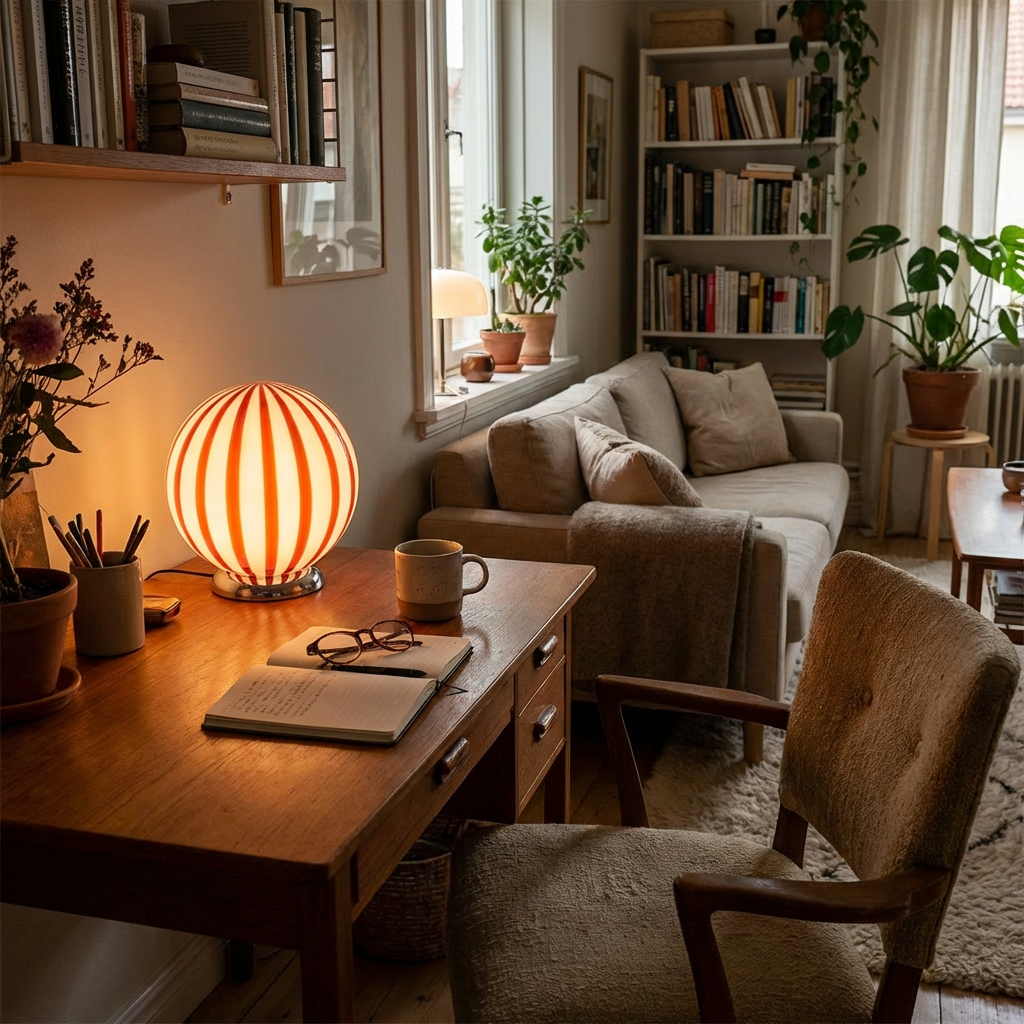 Lampada da tavolo Candy a sfera in vetro di Murano "Caffè & latte"  D20