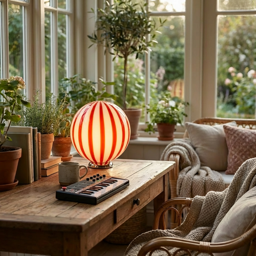 Lampada da tavolo Candy a sfera in vetro di Murano "Caffè & latte"  D30