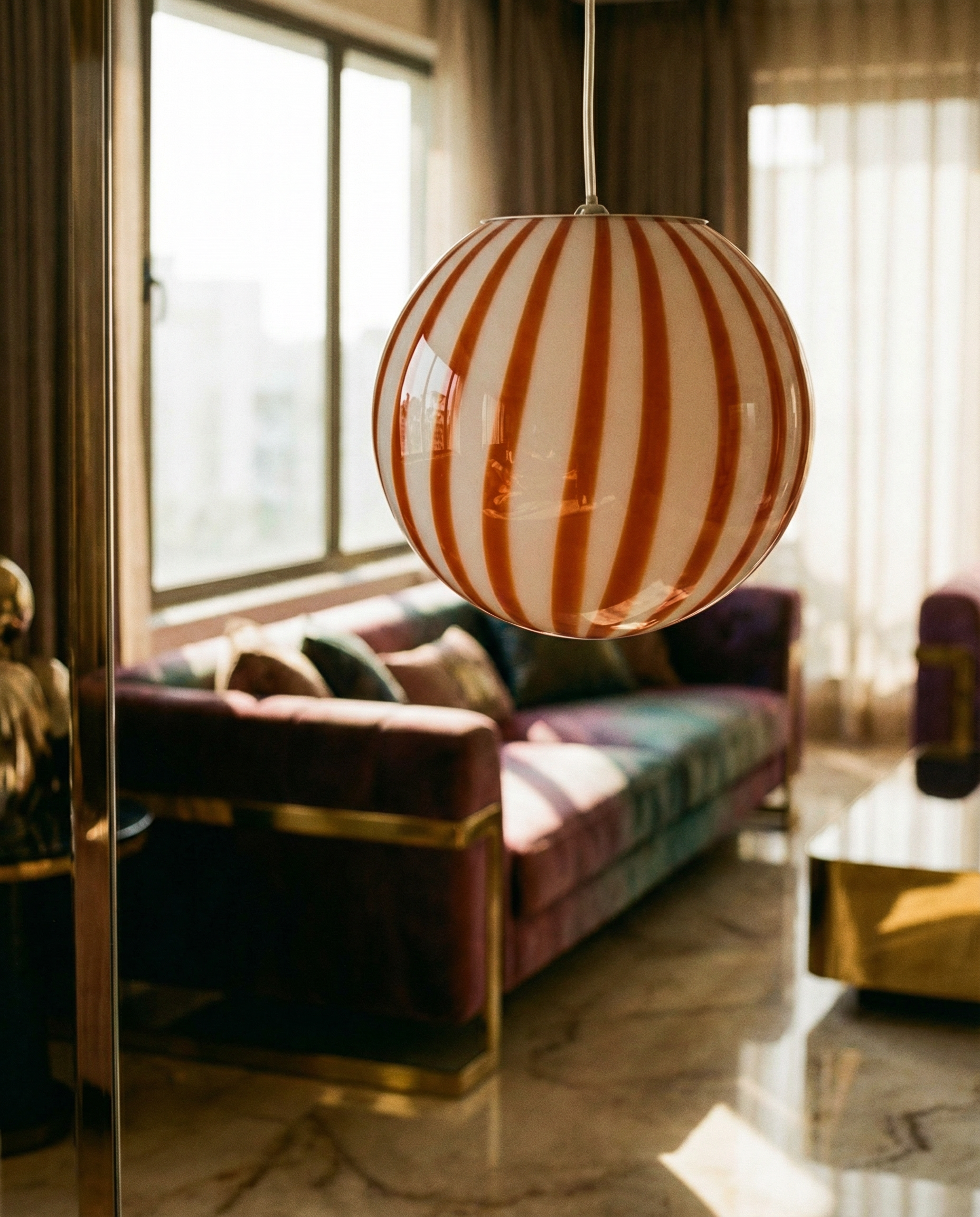 Lampada a sospensione Candy a sfera in vetro di Murano "caffè e latte" D20