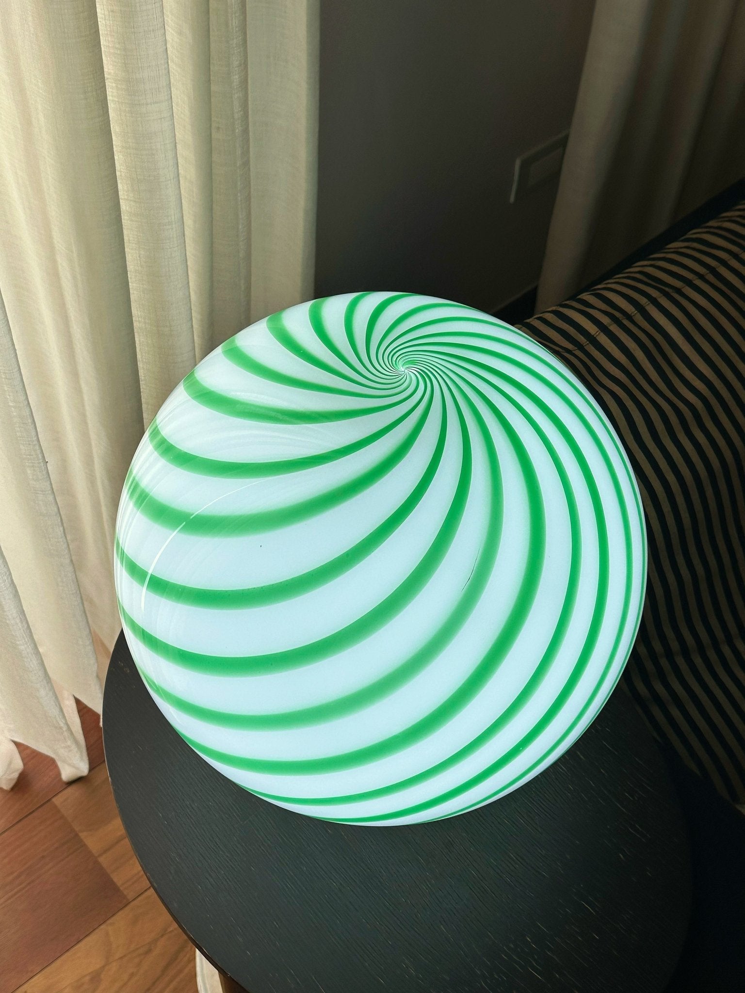 Candy Murano glass sphere table lamp green mint swirl D40
