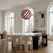 Lampada a sospensione Candy a sfera in vetro di Murano, rosso ciliegia a spirale D30