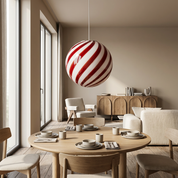 Lampada a sospensione Candy a sfera in vetro di Murano, rosso ciliegia a spirale D30