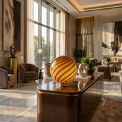 Candy Murano glass sphere table lamp honey yellow swirl D30