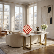 Lampada da tavolo Candy a sfera in vetro di Murano, spirale rosso ciliegia D30