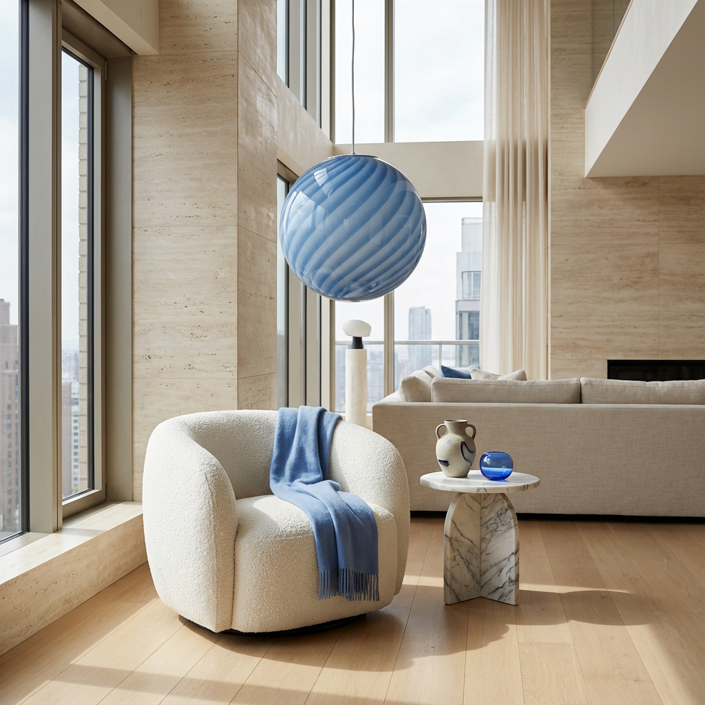 Candy Murano glass sphere pendant lamp blueberry blue swirl D40