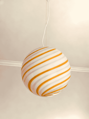 Lampada a sospensione Candy a sfera in vetro di Murano "Love & Senape" spirale rosa e gialla D40