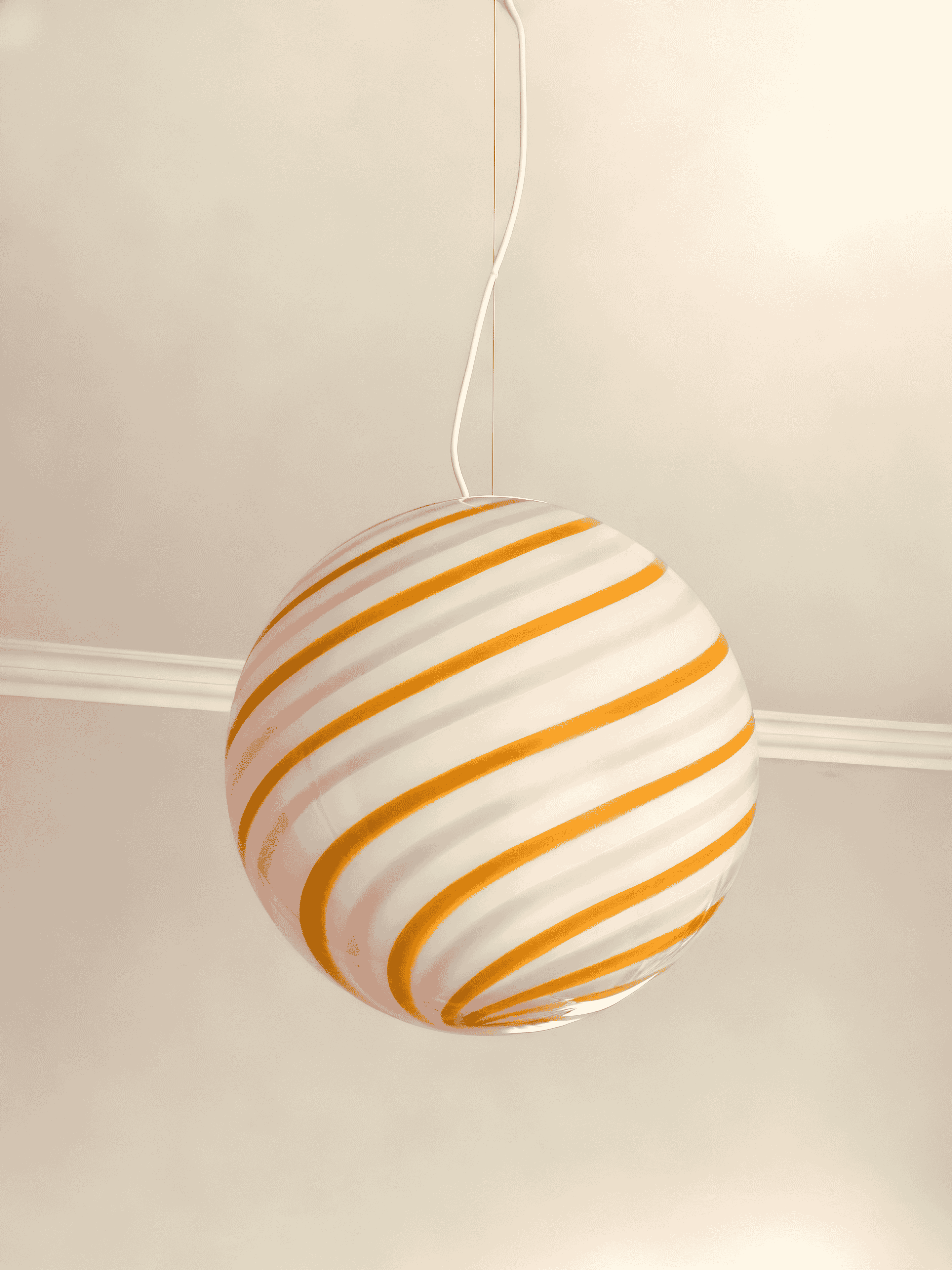 Lampada a sospensione Candy a sfera in vetro di Murano "Love & Senape" spirale rosa e gialla D40