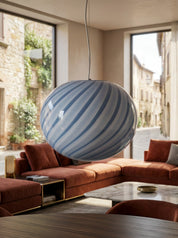 Candy Murano glass oval pendant lamp gelato blue swirl D40