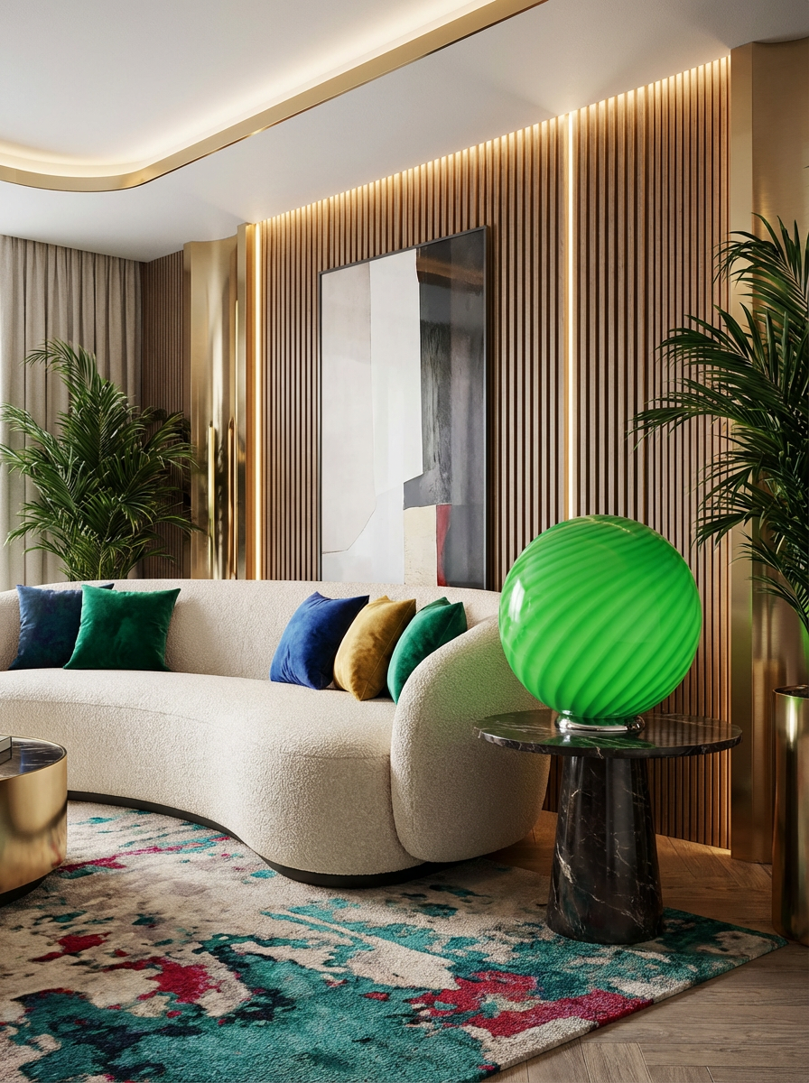 Candy Murano glass sphere table lamp green lime swirl D40