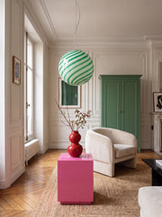 Lampada a sospensione Candy a sfera in vetro di Murano verde menta a spirale D40