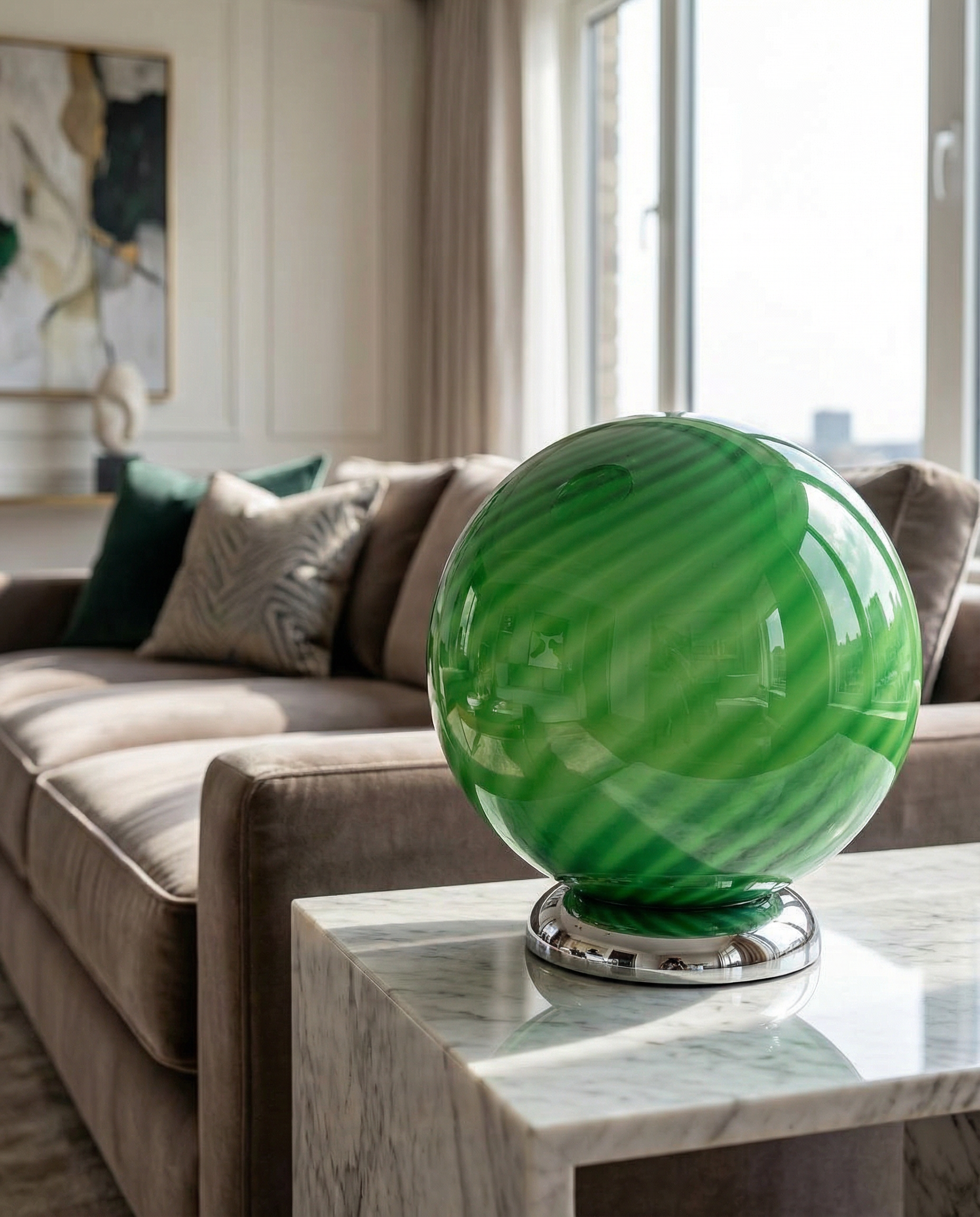 Lampada da tavolo Candy a sfera in vetro di Murano verde lime a spirale D20