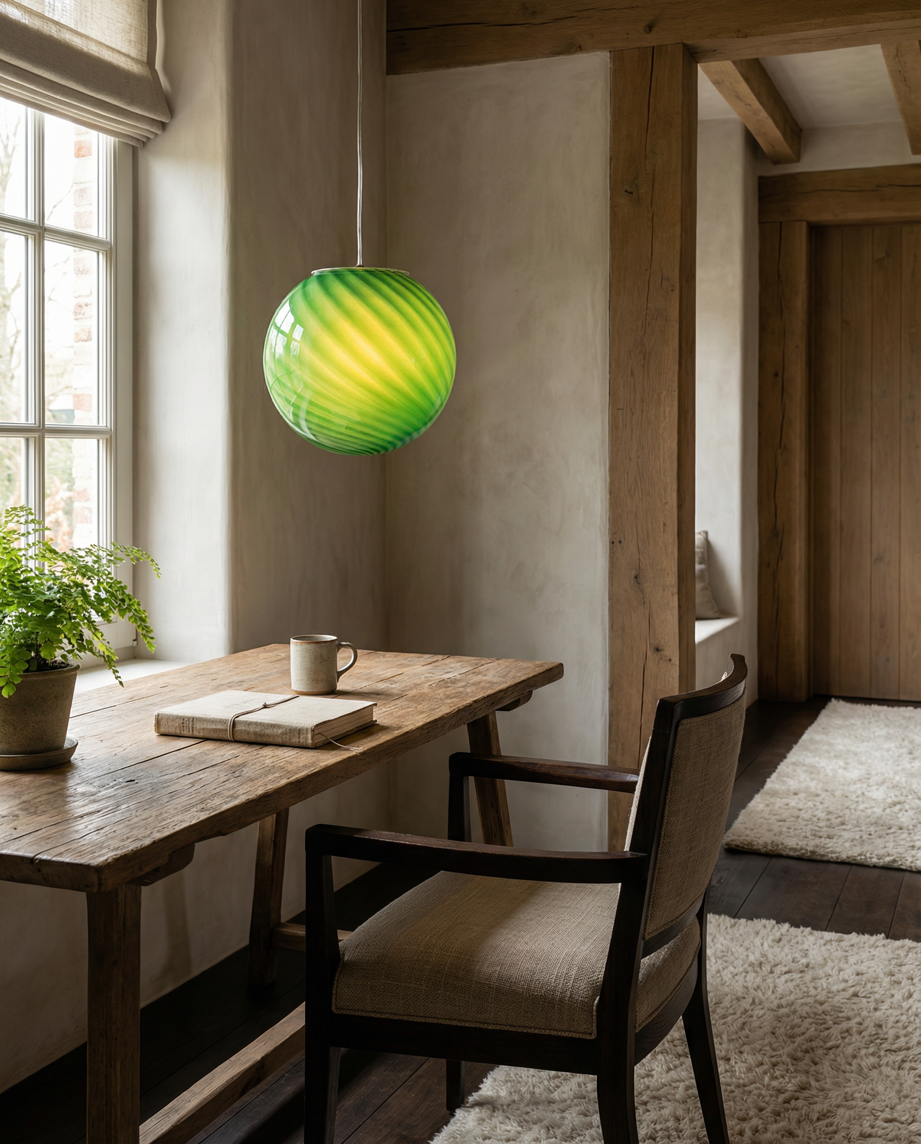 Lampada da tavolo Candy a sfera in vetro di Murano verde lime a spirale D20