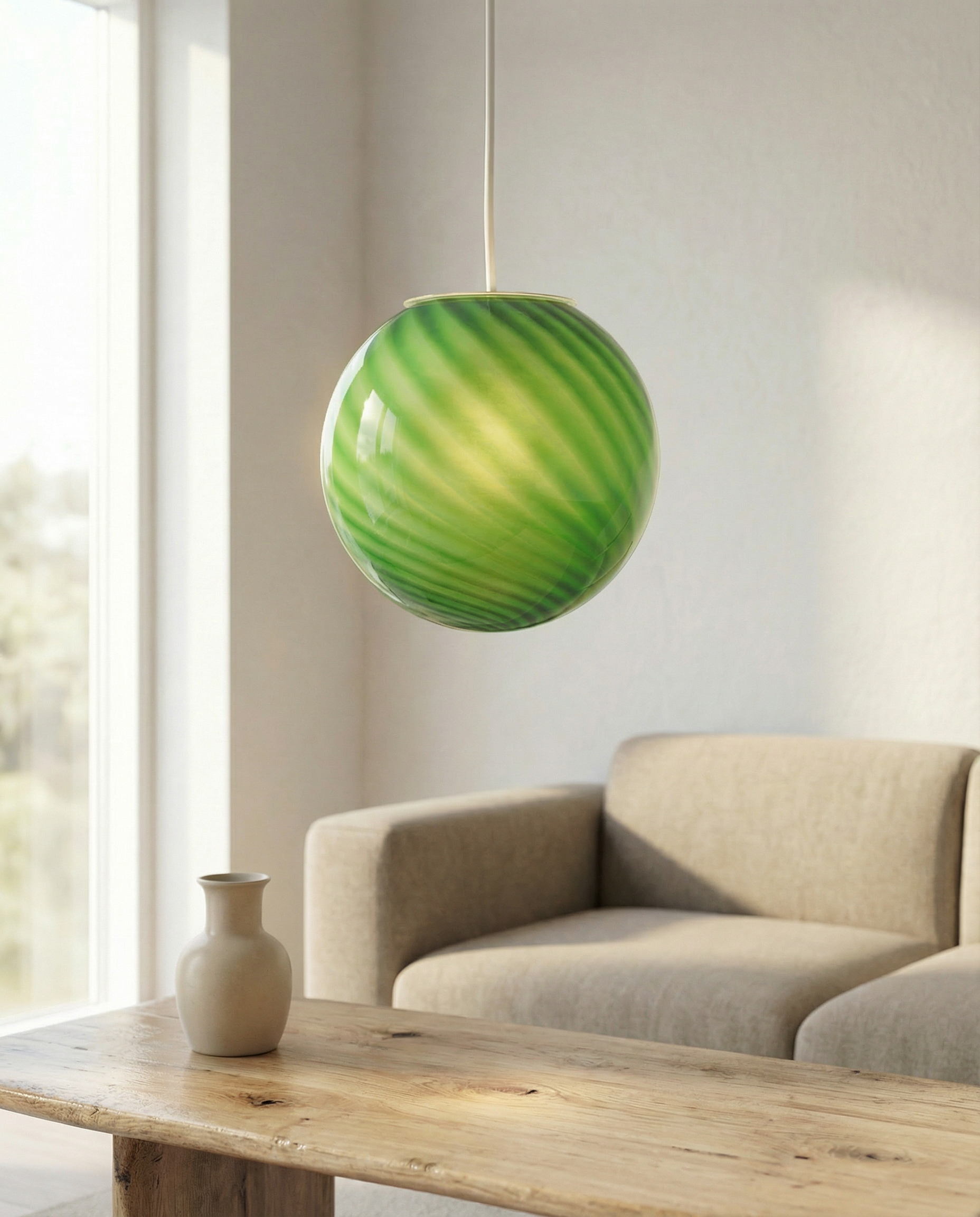 Lampada da tavolo Candy a sfera in vetro di Murano verde lime a spirale D20