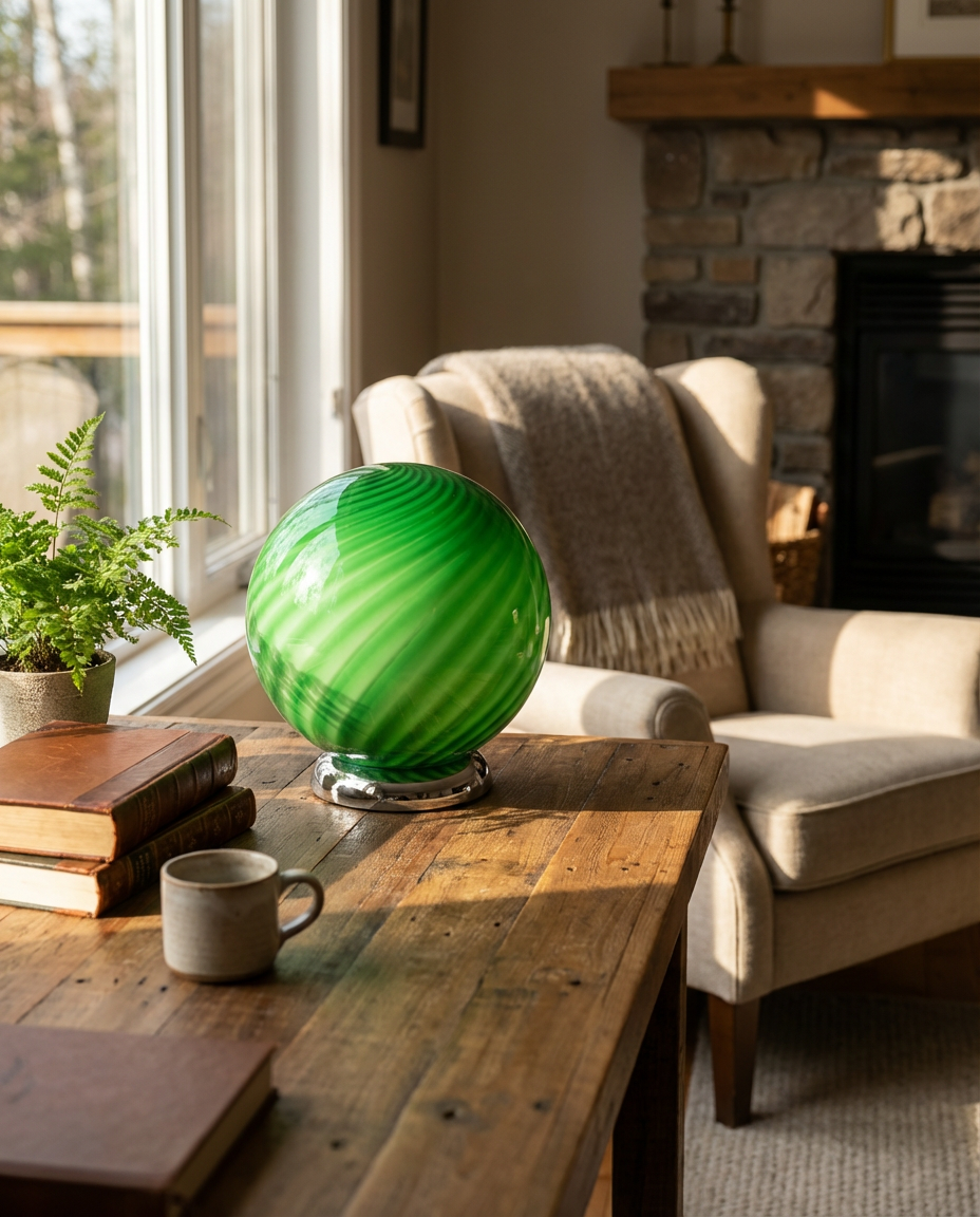 Lampada da tavolo Candy a sfera in vetro di Murano verde lime a spirale D20