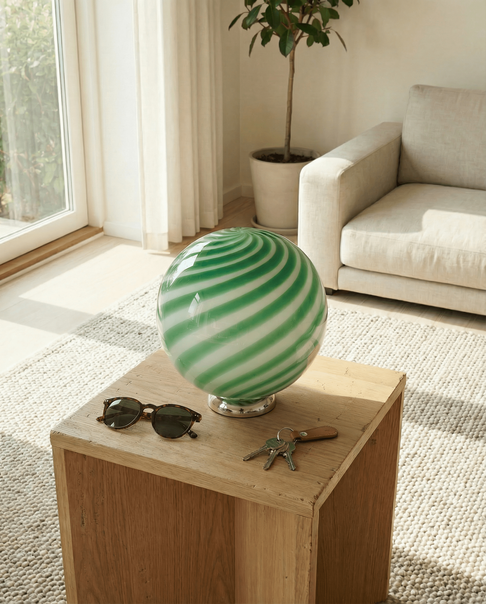Candy Murano glass sphere table lamp green mint swirl D30
