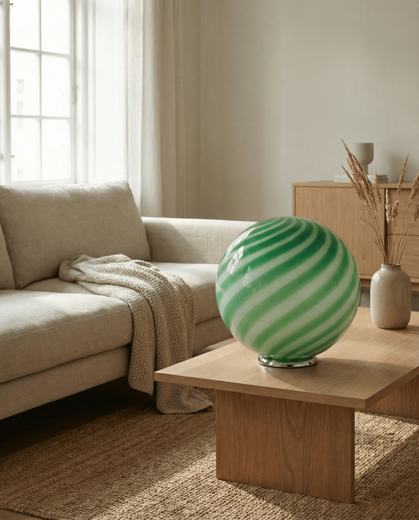 Candy Murano glass sphere table lamp green mint swirl D40