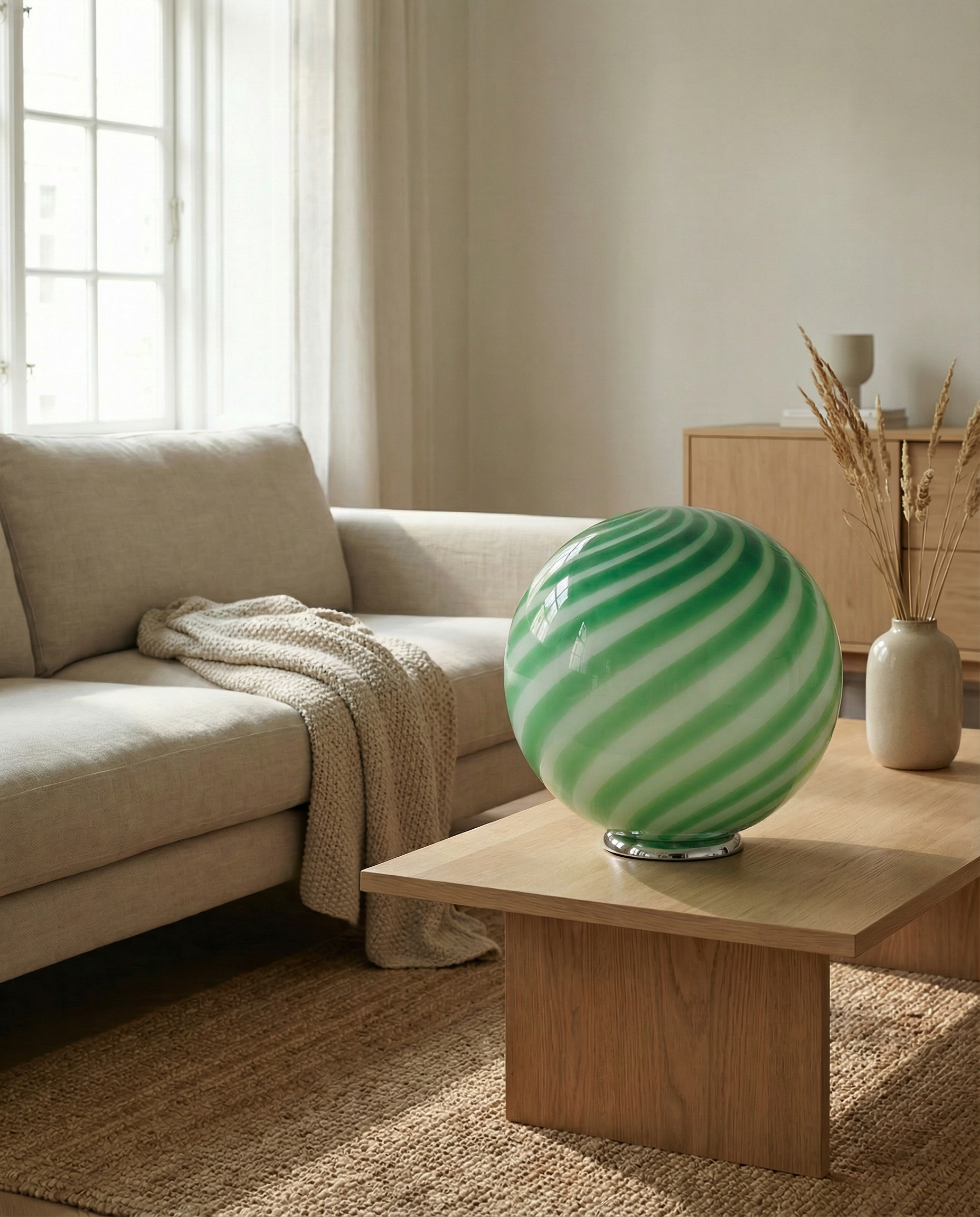 Candy Murano glass sphere table lamp green mint swirl D40