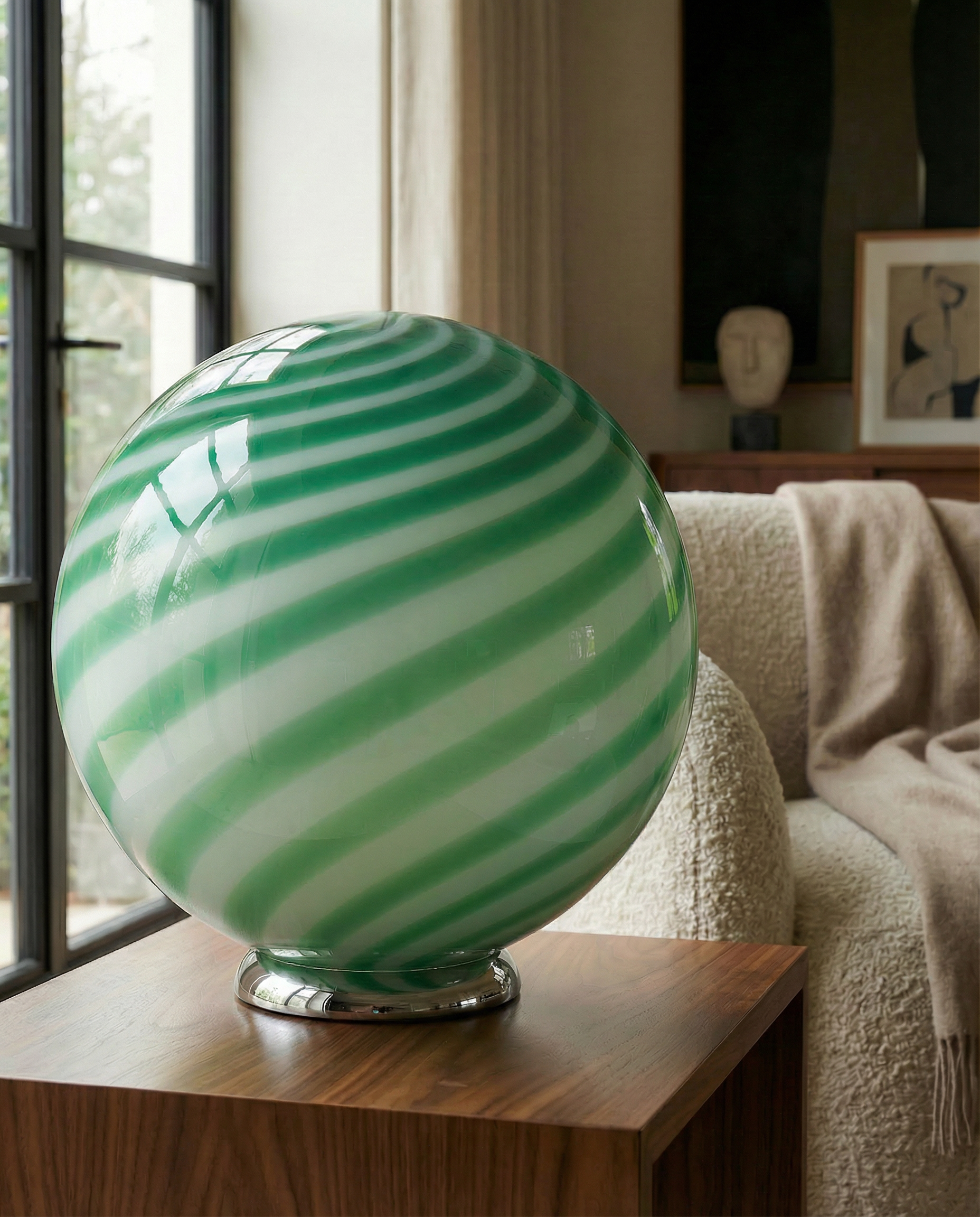 Candy Murano glass sphere table lamp green mint swirl D40