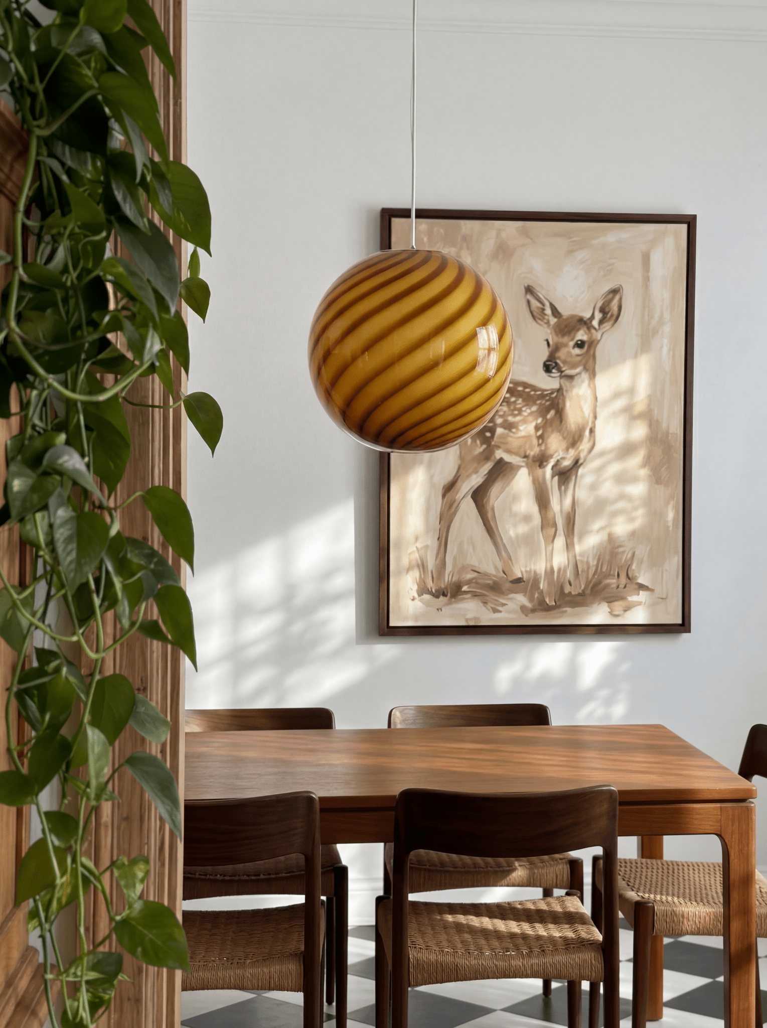 Candy Murano glass sphere pendant lamp honey yellow swirl D30