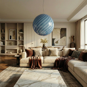 Candy Murano glass sphere pendant lamp light blue swirl D40