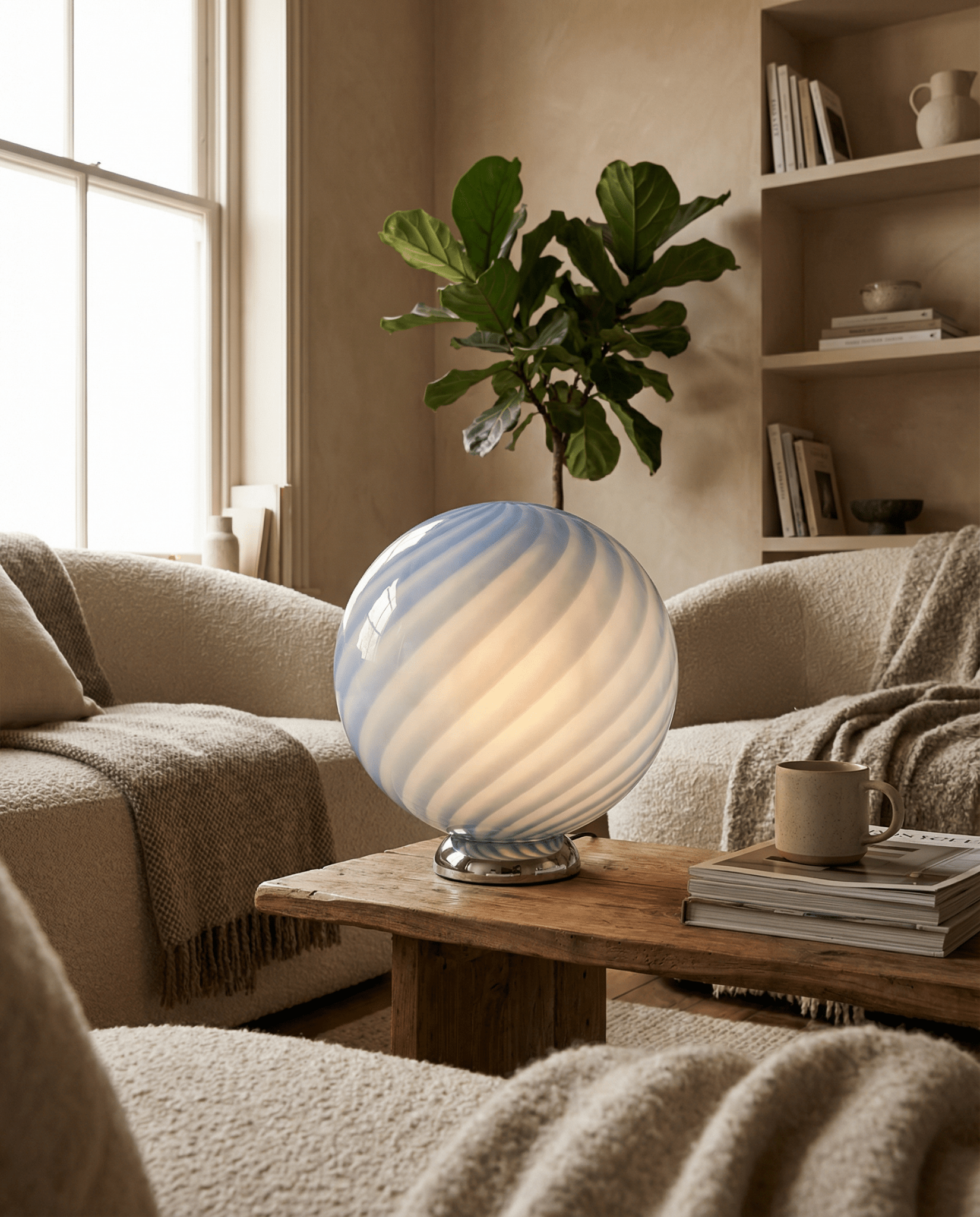Candy Murano glass sphere table lamp light blue swirl D30