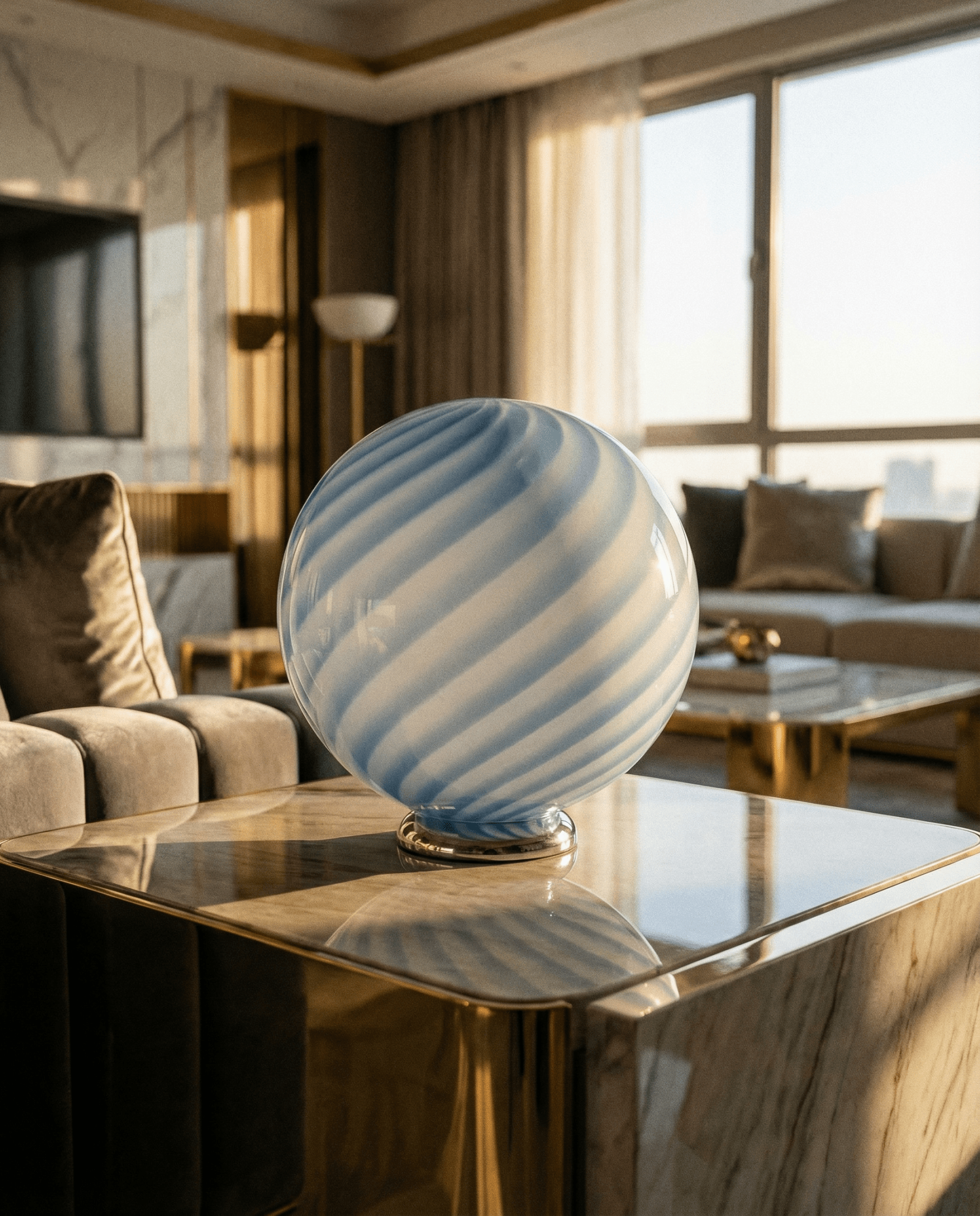 Candy Murano glass sphere table lamp light blue swirl D30