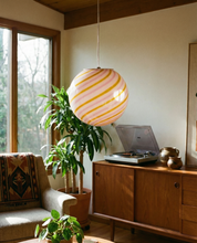 Candy Murano glass sphere pendant lamp "Love & Senape" pink and yellow swirl D20